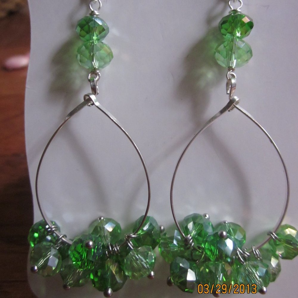 Multi-Green Crystal Chandelier Earrings